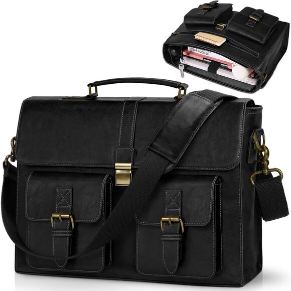 Mens Messenger Bag Inch Leather Vintage Laptop Briefcase Waterproof